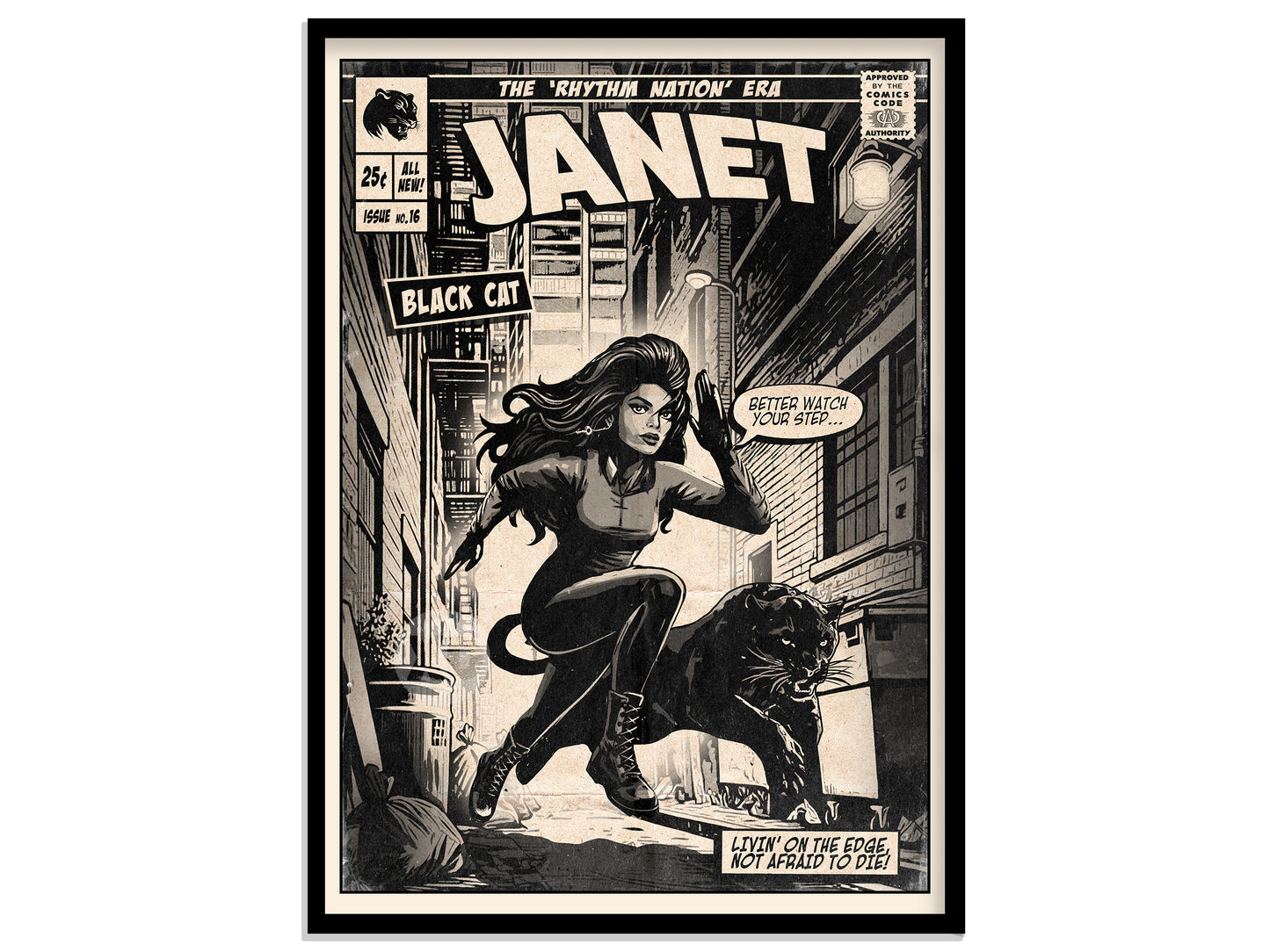 Janet Jackson Print - Black Cat Comic Cover Art