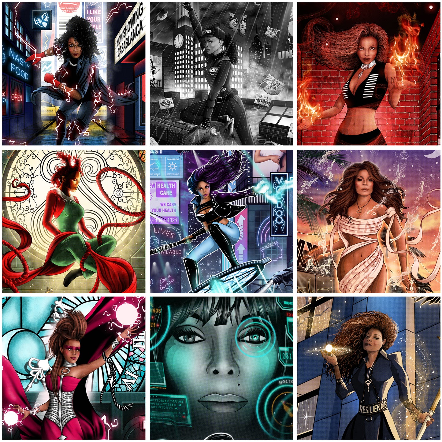 Janet Jackson Album Collection - 9 Comic Cover Art Prints
