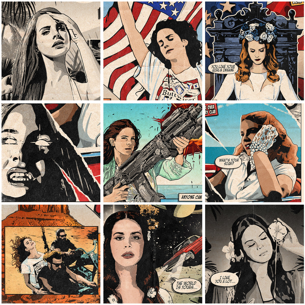 Lana Del Rey Singles Collection - 7 Comic Cover Art Prints