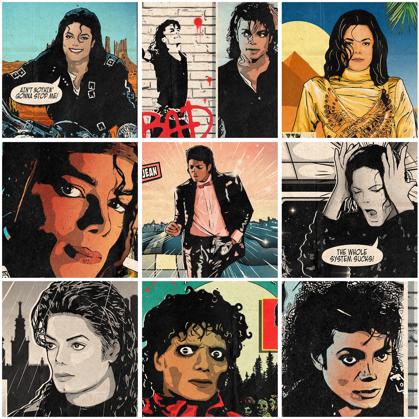 Michael Jackson Singles Collection - 8 Comic Cover Art Prints