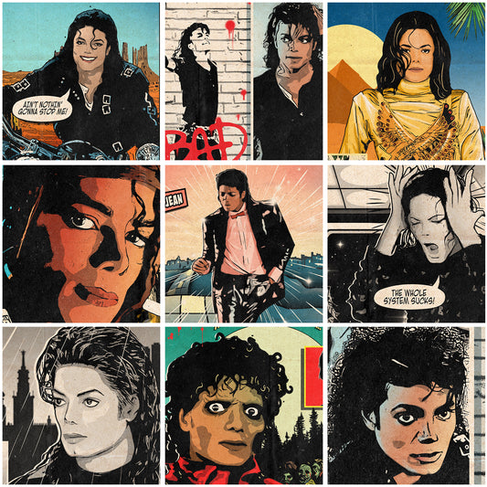 Michael Jackson Singles Collection - 8 Comic Cover Art Prints